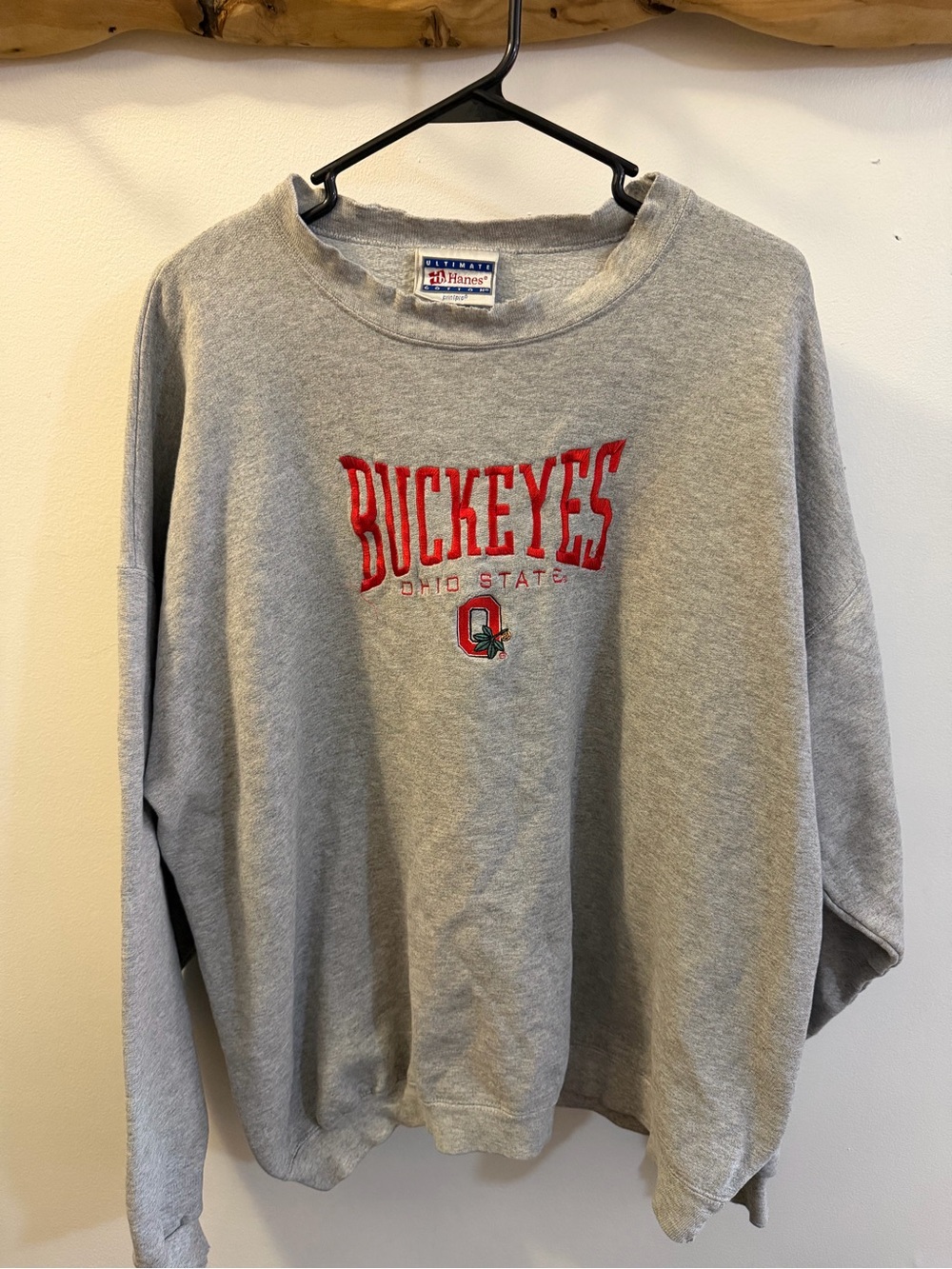 Vintage Hanes Gray OSU Buckeyes Crewneck with Red Embroidery